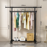 Freestanding Hanger Double Rods Multi-Functional Bedroom Clothing Rack Black 150cm with wheels