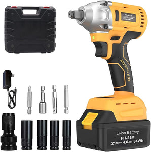 Cordless Impact Wrench, 21V Impact Driver with Li-ion Battery  Max Torque  (300N.m) with Case and Kits set